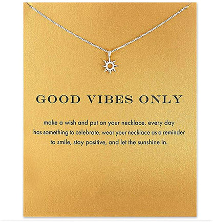 Message Card Compass Pendant Necklace Friendship Starfish Good Luck Elephant Pendant Chain Necklace with Gift Card