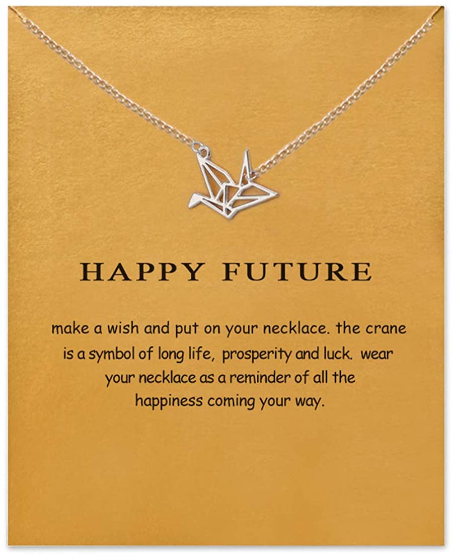 Message Card Compass Pendant Necklace Friendship Starfish Good Luck Elephant Pendant Chain Necklace with Gift Card