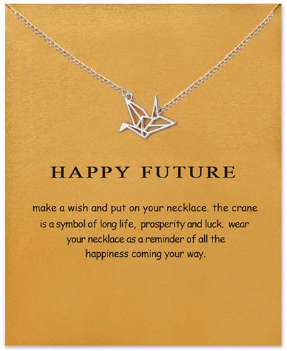 Message Card Compass Pendant Necklace Friendship Starfish Good Luck Elephant Pendant Chain Necklace with Gift Card