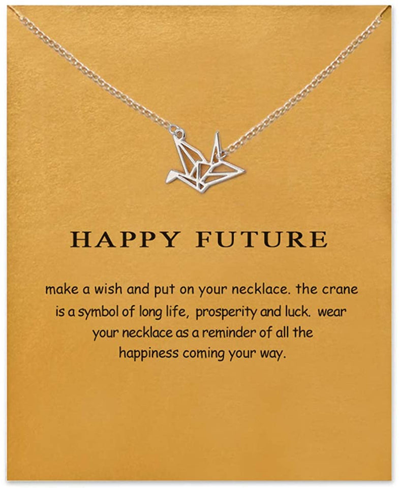 Message Card Compass Pendant Necklace Friendship Starfish Good Luck Elephant Pendant Chain Necklace with Gift Card