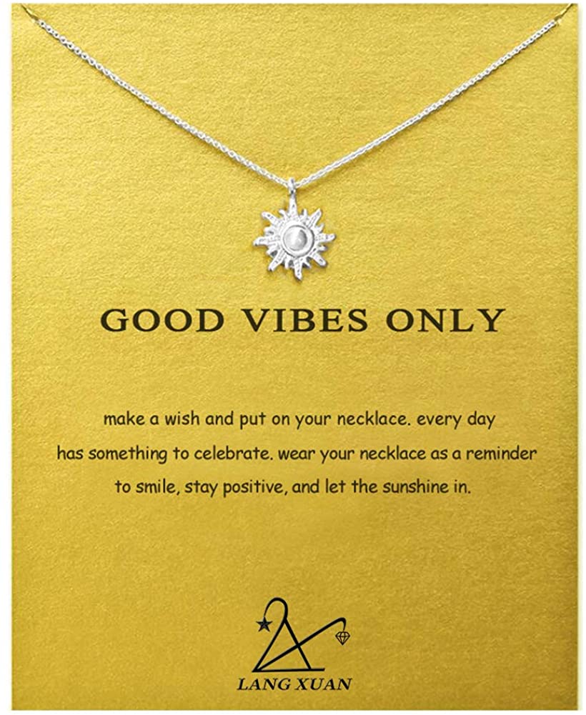 Message Card Compass Pendant Necklace Friendship Starfish Good Luck Elephant Pendant Chain Necklace with Gift Card