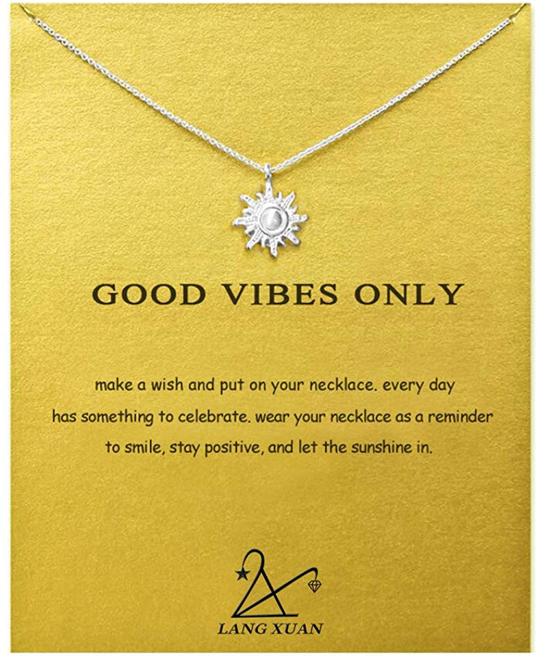 Message Card Compass Pendant Necklace Friendship Starfish Good Luck Elephant Pendant Chain Necklace with Gift Card