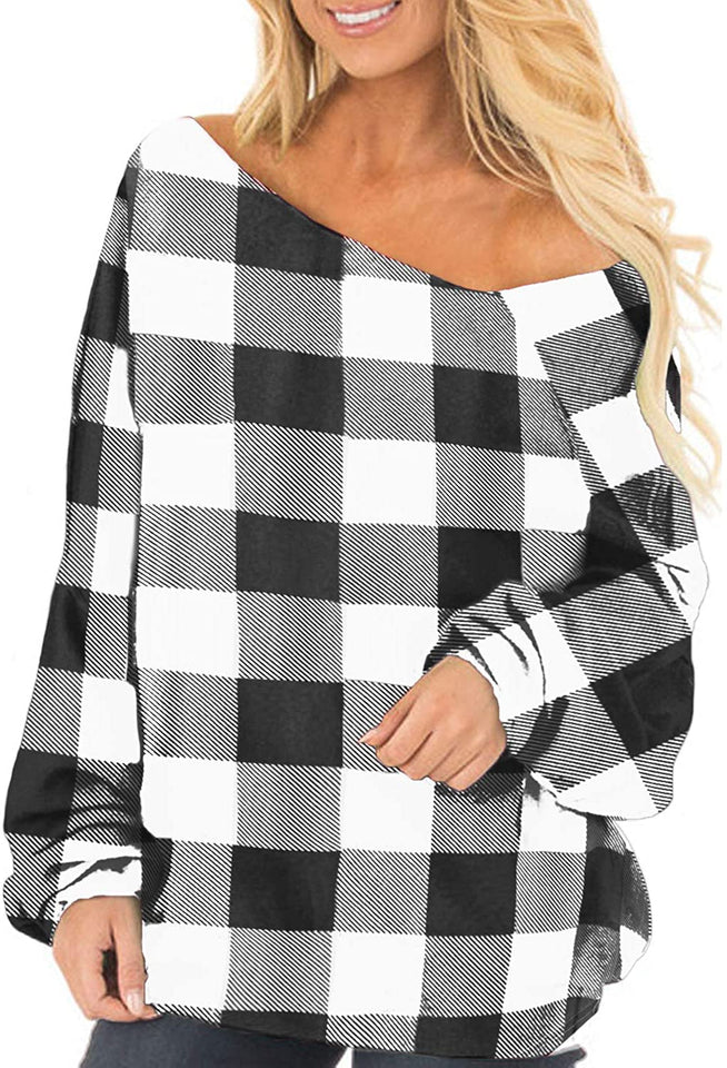 Womens Off The Shoulder Tops Baggy Shirt Long Sleeve Blouse Oversized Sweater Jumper Pullover