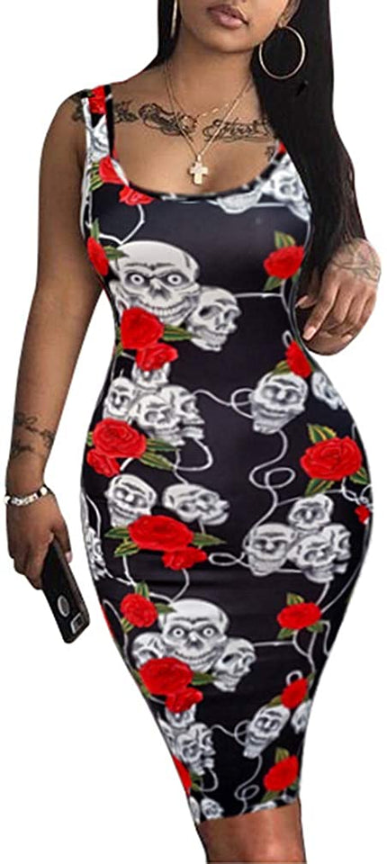 Women's Sexy Bodycon Tank Dress Sleeveless Basic Midi Club Dresses