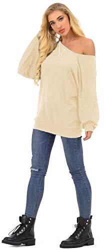 Womens Off The Shoulder Tops Baggy Shirt Long Sleeve Blouse Oversized Sweater Jumper Pullover