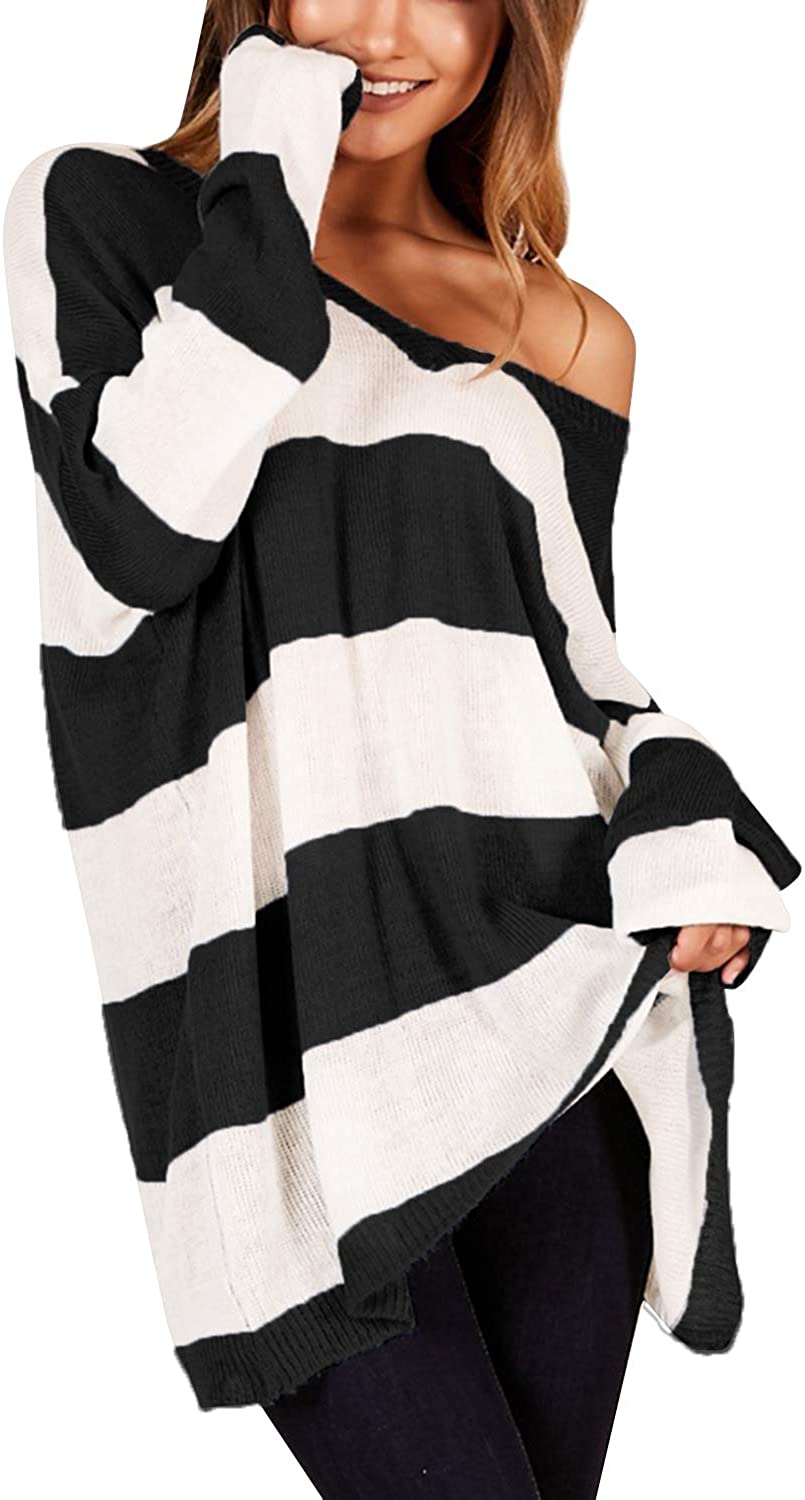 Womens Off The Shoulder Tops Baggy Shirt Long Sleeve Blouse Oversized Sweater Jumper Pullover