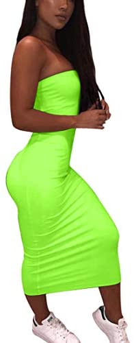 Women's Basic Sleeveless Tube Top Sexy Strapless Bodycon Midi Club Dress