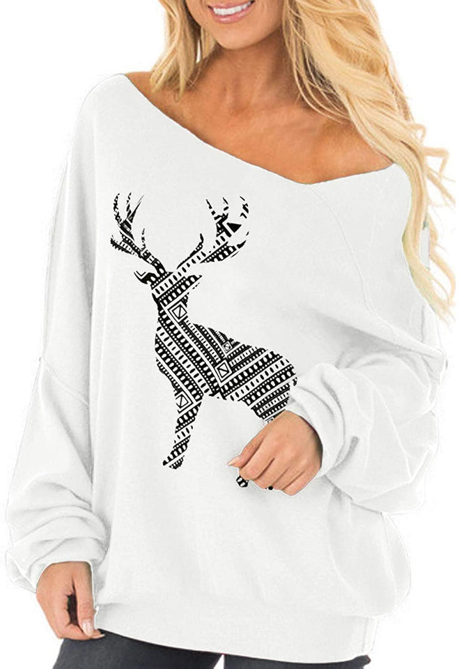 Womens Off The Shoulder Tops Baggy Shirt Long Sleeve Blouse Oversized Sweater Jumper Pullover