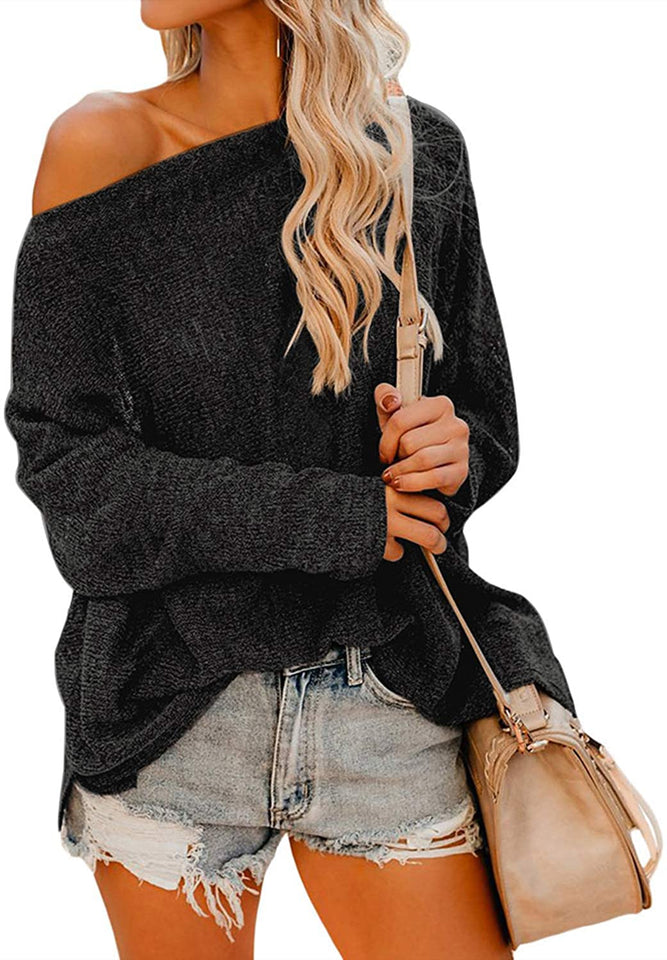 Womens Off The Shoulder Tops Baggy Shirt Long Sleeve Blouse Oversized Sweater Jumper Pullover