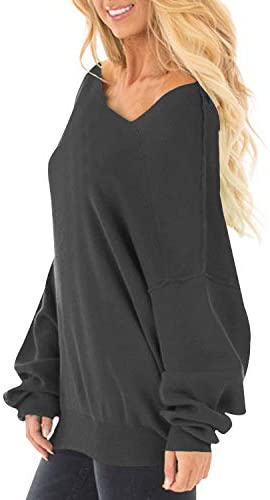 Womens Off The Shoulder Tops Baggy Shirt Long Sleeve Blouse Oversized Sweater Jumper Pullover