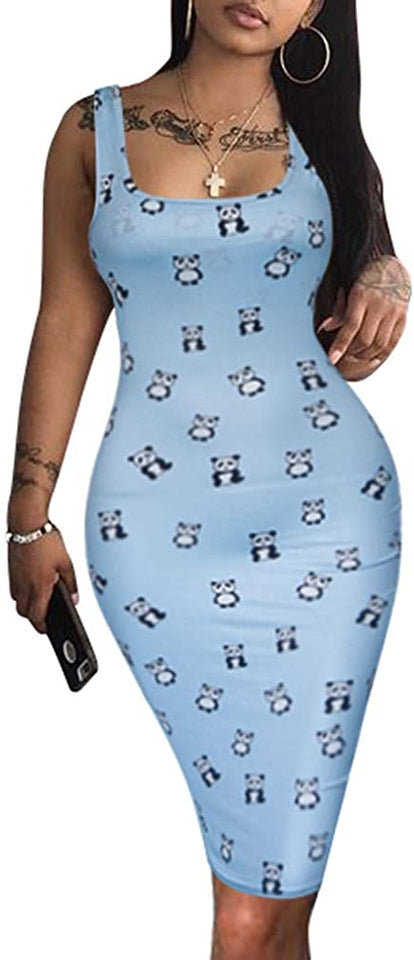 Women's Sexy Bodycon Tank Dress Sleeveless Basic Midi Club Dresses