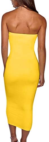 Women's Basic Sleeveless Tube Top Sexy Strapless Bodycon Midi Club Dress