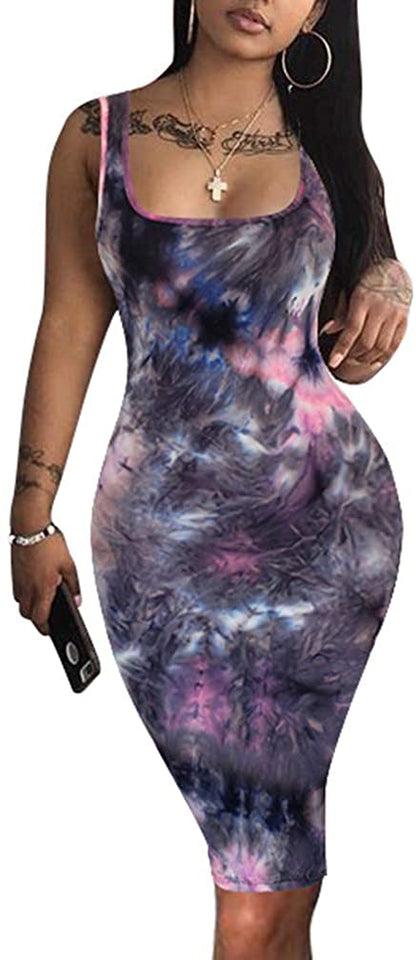 Women's Sexy Bodycon Tank Dress Sleeveless Basic Midi Club Dresses