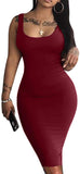 Women's Sexy Bodycon Tank Dress Sleeveless Basic Midi Club Dresses