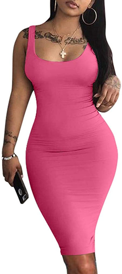 Women's Sexy Bodycon Tank Dress Sleeveless Basic Midi Club Dresses