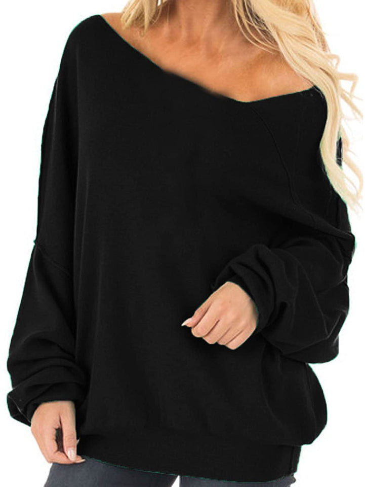 Womens Off The Shoulder Tops Baggy Shirt Long Sleeve Blouse Oversized Sweater Jumper Pullover