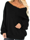 Womens Off The Shoulder Tops Baggy Shirt Long Sleeve Blouse Oversized Sweater Jumper Pullover