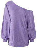 Womens Off The Shoulder Tops Baggy Shirt Long Sleeve Blouse Oversized Sweater Jumper Pullover