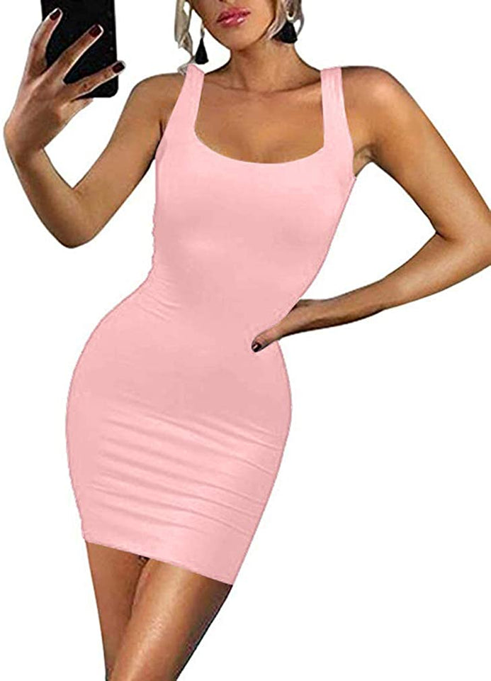 Women's Sexy Bodycon Tank Dress Sleeveless Basic Midi Club Dresses