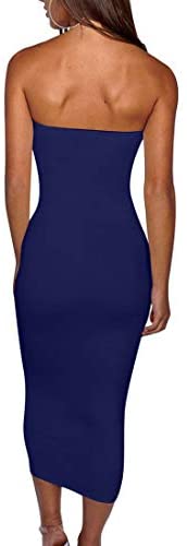 Women's Basic Sleeveless Tube Top Sexy Strapless Bodycon Midi Club Dress