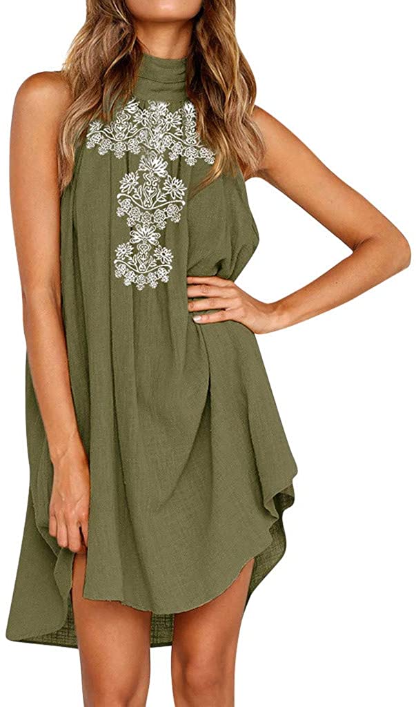Women clothes Womens Sexy Sleeveless Dresses,Summer Casual Loose Cotton Linen Beach Holiday Party Irregular Dress