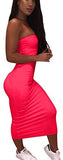 Women's Basic Sleeveless Tube Top Sexy Strapless Bodycon Midi Club Dress
