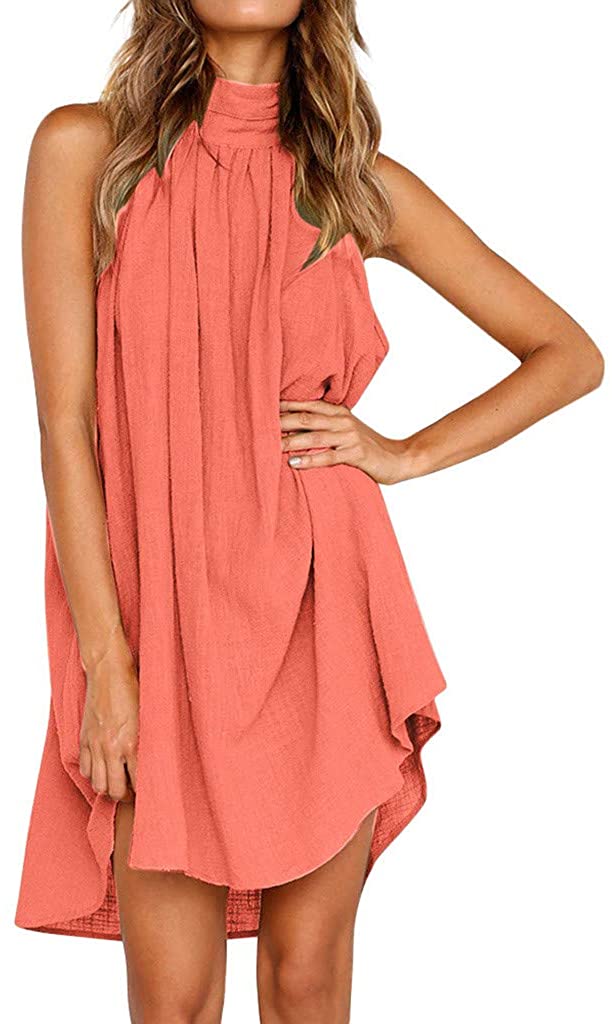 Women clothes Womens Sexy Sleeveless Dresses,Summer Casual Loose Cotton Linen Beach Holiday Party Irregular Dress
