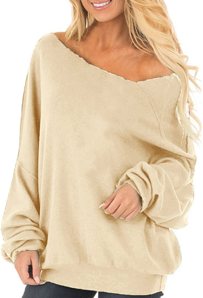Womens Off The Shoulder Tops Baggy Shirt Long Sleeve Blouse Oversized Sweater Jumper Pullover