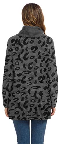 Women's Solid Color Chunky Button Pullover Sweater Turtle Cowl Neck Asymmetric Hem Knit Sweater