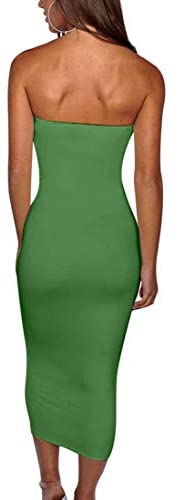 Women's Basic Sleeveless Tube Top Sexy Strapless Bodycon Midi Club Dress