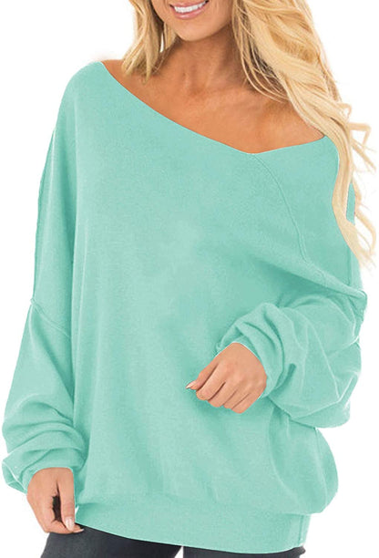 Womens Off The Shoulder Tops Baggy Shirt Long Sleeve Blouse Oversized Sweater Jumper Pullover