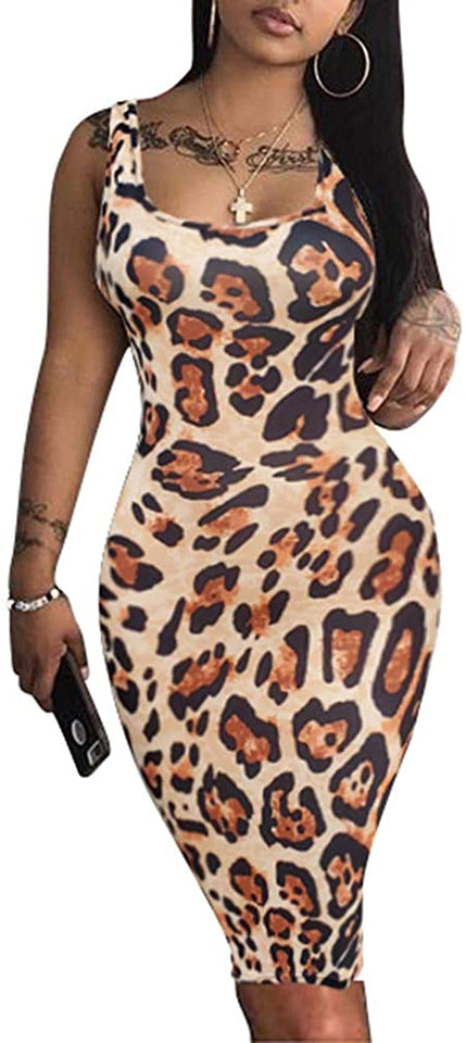 Women's Sexy Bodycon Tank Dress Sleeveless Basic Midi Club Dresses