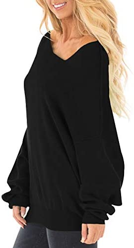 Womens Off The Shoulder Tops Baggy Shirt Long Sleeve Blouse Oversized Sweater Jumper Pullover
