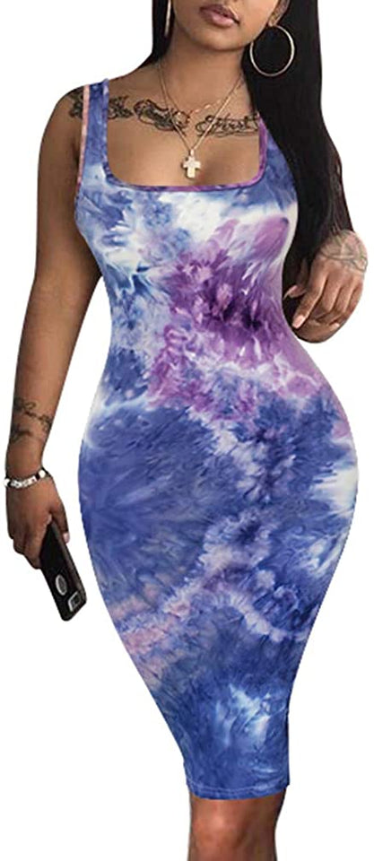 Women's Sexy Bodycon Tank Dress Sleeveless Basic Midi Club Dresses