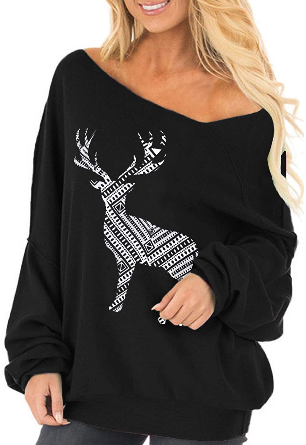 Womens Off The Shoulder Tops Baggy Shirt Long Sleeve Blouse Oversized Sweater Jumper Pullover