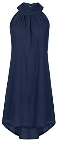 Women clothes Womens Sexy Sleeveless Dresses,Summer Casual Loose Cotton Linen Beach Holiday Party Irregular Dress