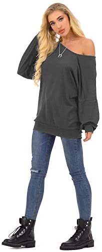 Womens Off The Shoulder Tops Baggy Shirt Long Sleeve Blouse Oversized Sweater Jumper Pullover