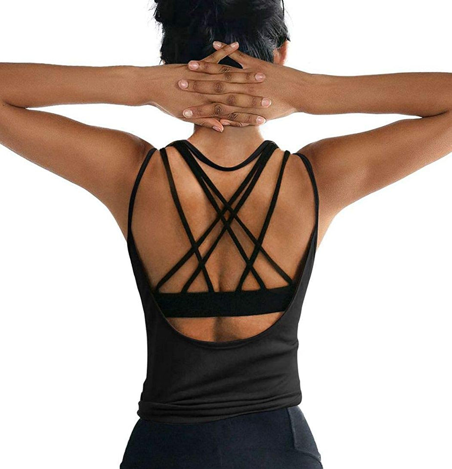 Womens Summer Workout Tops Sexy Backless Yoga Shirts Open Back Activewear Running Sports Gym Quick Dry Tank Tops