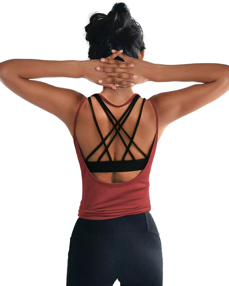 Womens Summer Workout Tops Sexy Backless Yoga Shirts Open Back Activewear Running Sports Gym Quick Dry Tank Tops