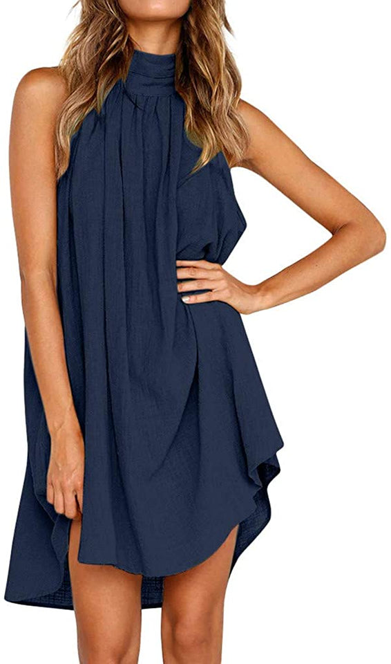 Women clothes Womens Sexy Sleeveless Dresses,Summer Casual Loose Cotton Linen Beach Holiday Party Irregular Dress