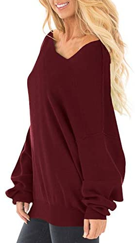 Womens Off The Shoulder Tops Baggy Shirt Long Sleeve Blouse Oversized Sweater Jumper Pullover