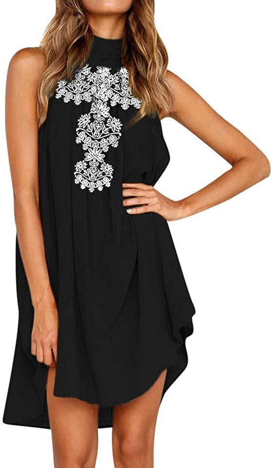 Women clothes Womens Sexy Sleeveless Dresses,Summer Casual Loose Cotton Linen Beach Holiday Party Irregular Dress