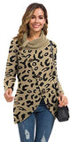 Women's Solid Color Chunky Button Pullover Sweater Turtle Cowl Neck Asymmetric Hem Knit Sweater