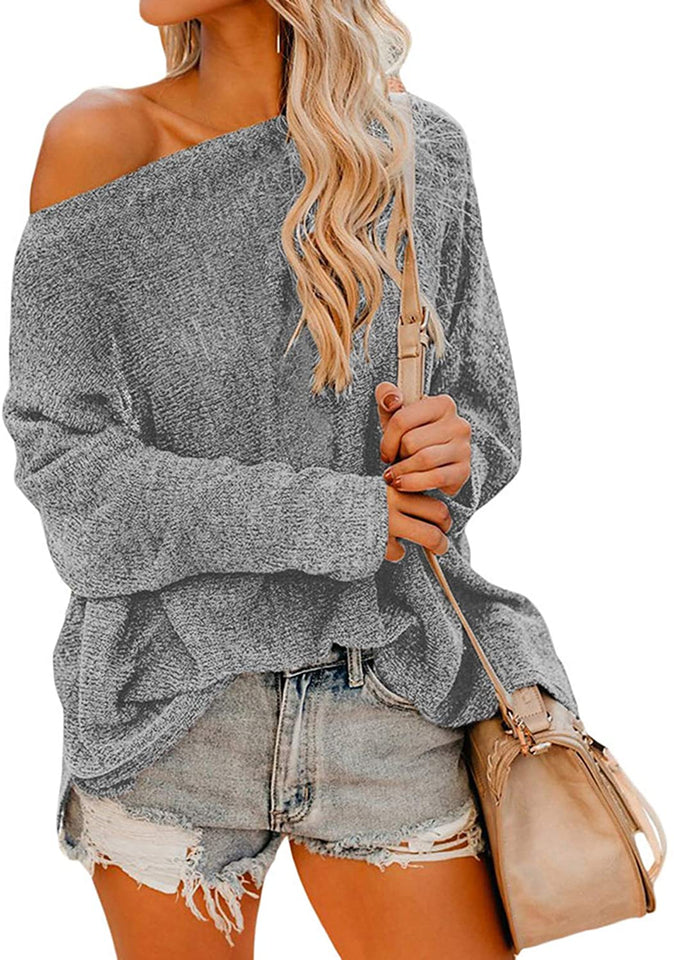Womens Off The Shoulder Tops Baggy Shirt Long Sleeve Blouse Oversized Sweater Jumper Pullover