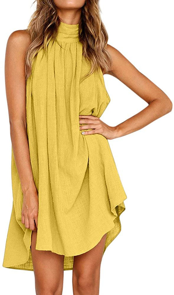 Women clothes Womens Sexy Sleeveless Dresses,Summer Casual Loose Cotton Linen Beach Holiday Party Irregular Dress