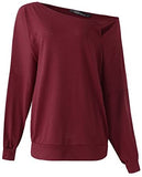 Womens Off The Shoulder Tops Baggy Shirt Long Sleeve Blouse Oversized Sweater Jumper Pullover