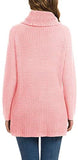 Women's Solid Color Chunky Button Pullover Sweater Turtle Cowl Neck Asymmetric Hem Knit Sweater